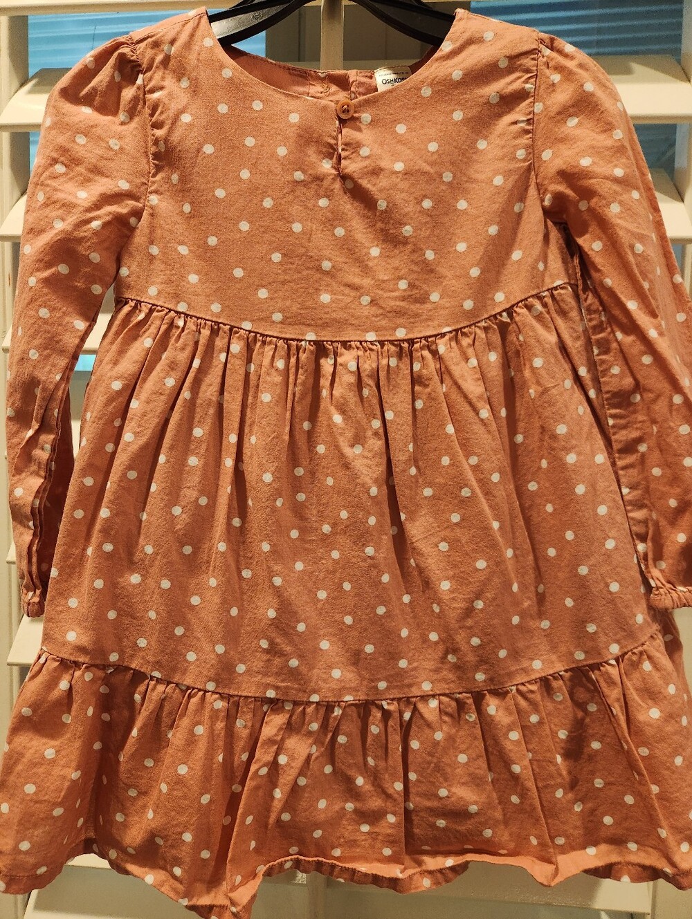 Oshgosh B'gosh Girls' Peach Polka Dot Long Sleeve Dress, Size 3T